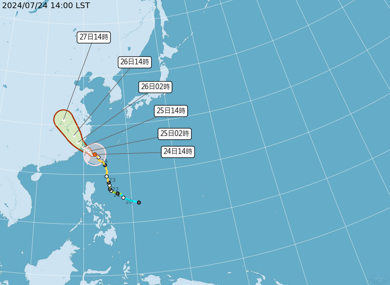 「凱米」升級為強颱，要慎防強風大雨。（圖擷自中央氣象署）