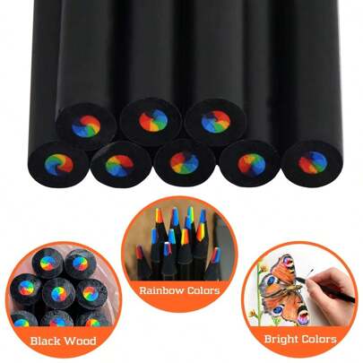 12pcs Rainbow Pencil, Colorful Pencil, Colorful Combination Wooden Black Wooden Sketching Drawing Supplies, Suitable For Birthday Gifts, Party Gifts, Halloween Gifts, Christmas Gifts Drawing ' Favorite