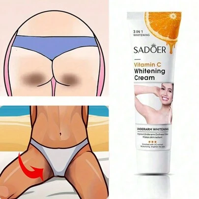 Sadoer Vitamin C Cream 3 In 1, Moisturizing Skincare Underarm Cream, Hyaluronic Acid Body Corrector Cream, Skin Tone Even Cream For Armpit, Neck, Knees, Elbows, Inner Thigh, Private Parts