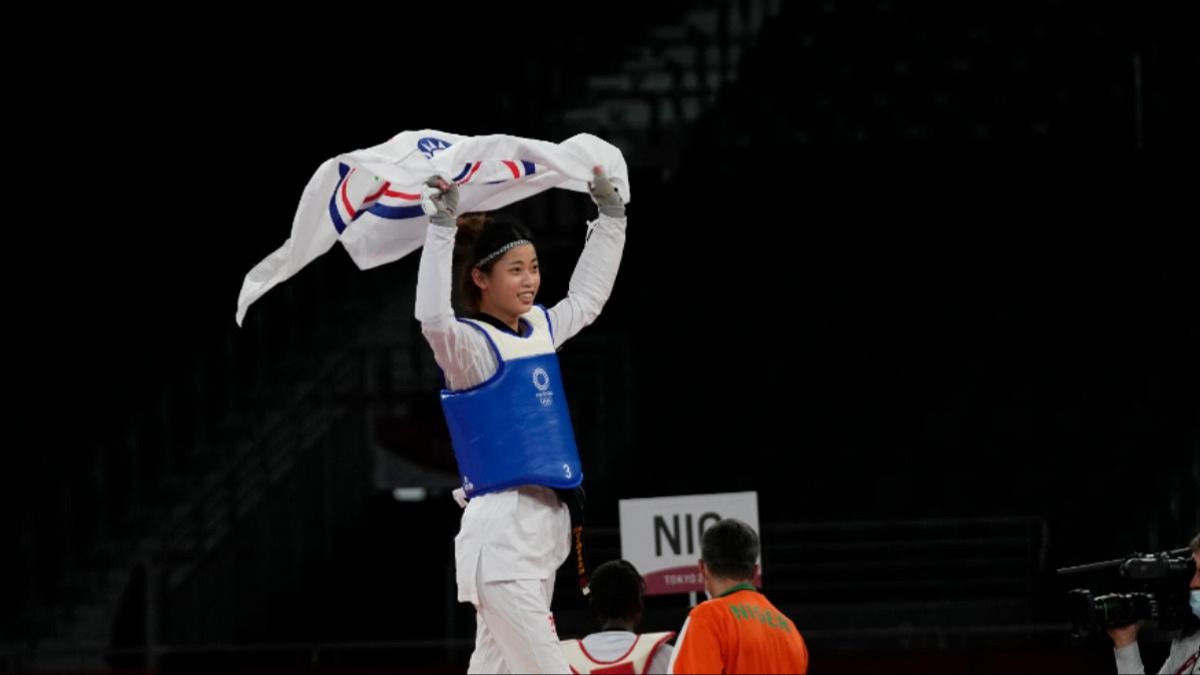 在東奧跆拳道一戰成名的「國民女友」羅嘉翎，今年再度取得巴黎奧運資格。（圖／美聯社）