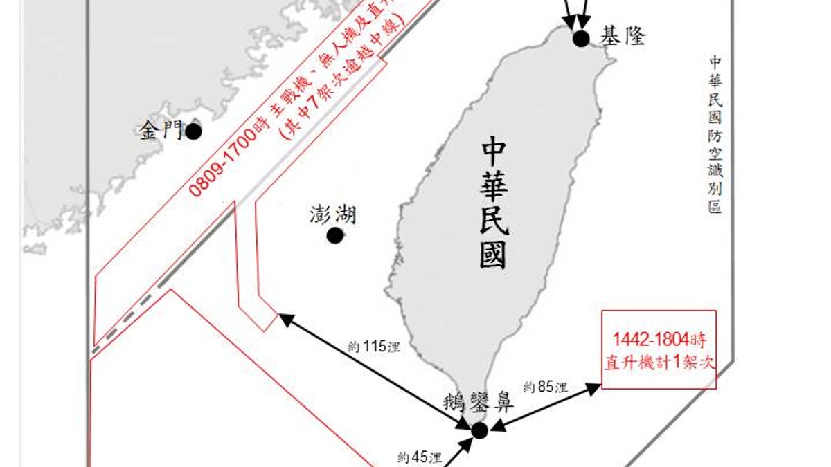 中共解放軍進入台海週邊空域活動示意圖。（圖／國防部）