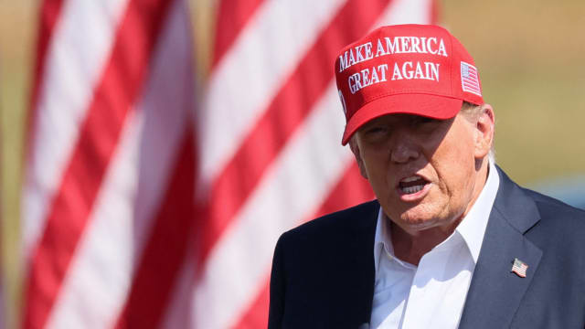 Donald Trump speaks during his campaign event, in Chesapeake, Virginia, U.S. June 28, 2024.