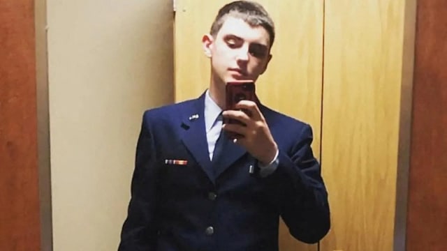 An undated picture shows Jack Douglas Teixeira, a 21-year-old member of the U.S. Air National Guard, who was arrested by the FBI, over his alleged involvement in leaks online of classified documents, posing for a selfie at an unidentified location.