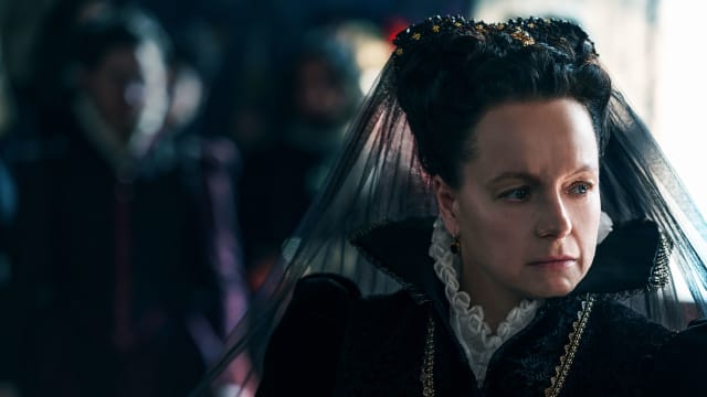 Samantha Morton as Catherine de Medici in The Serpent Queen Season 2.