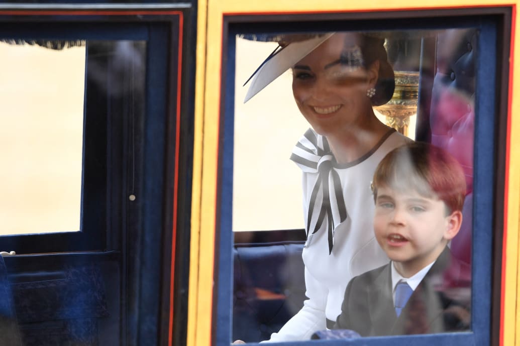 Catherine, Princess of Wales and Prince Louis attend the Trooping the Colour parade which honours King Charles on his official birthday in London, Britain, June 15, 2024.