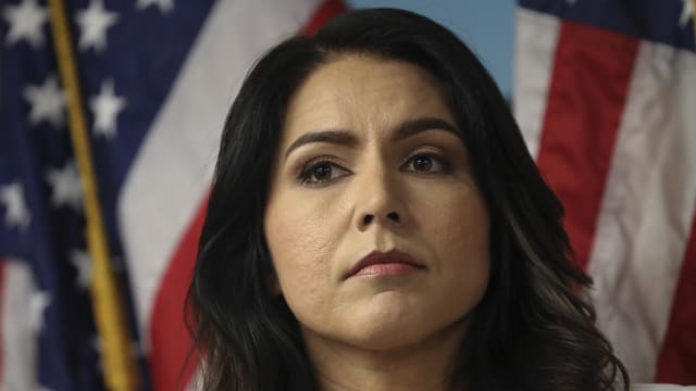 Democratic presidential candidate Rep. Tulsi Gabbard (D-HI) looks on during a press conference at the 9/11 Tribute Museum in Lower Manhattan on October 29, 2019 in New York City. 