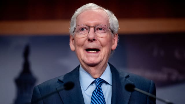 Senate Minority Leader Mitch McConnell (R-KY) speaks at a news conference on Capitol Hill on April 23, 2024 in Washington, DC.