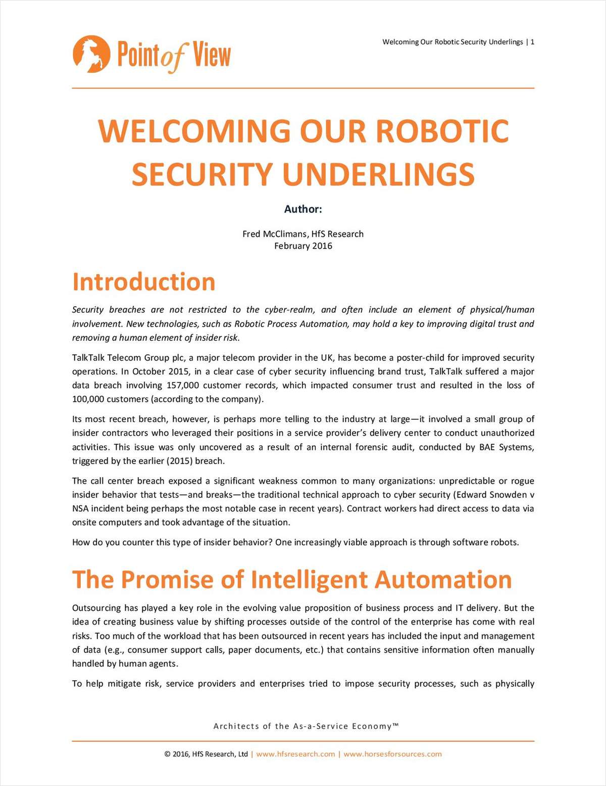 HfS Research Point of View: Welcoming our Robotic Security Underlings