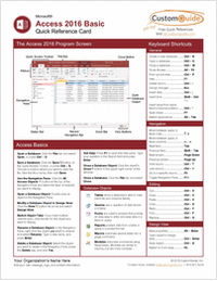 Microsoft Access 2016 Basic - Free Quick Reference Card