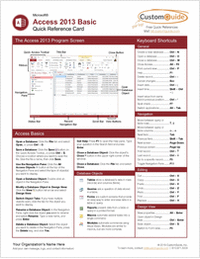 Microsoft Access 2013 Basic - Free Quick Reference Card