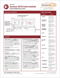 Microsoft Access 2016 Intermediate - Free Quick Reference Card