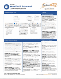 Microsoft Word 2013 Advanced - Quick Reference Card