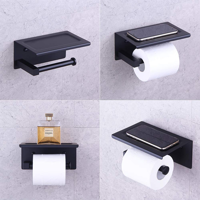 Stainless steel toilet paper roll holder with shelf