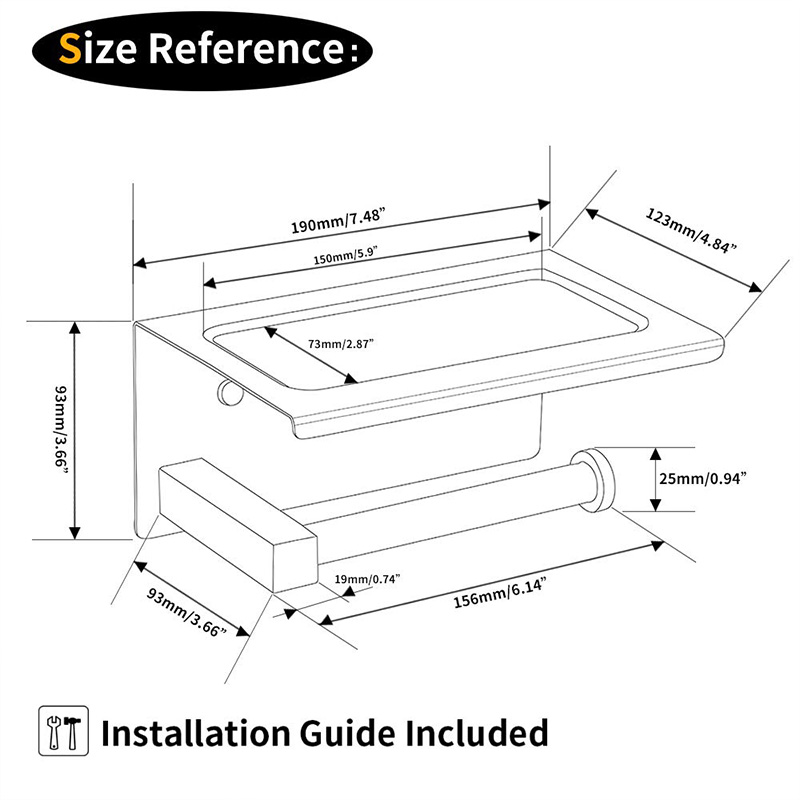 Stainless steel toilet paper roll holder with shelf