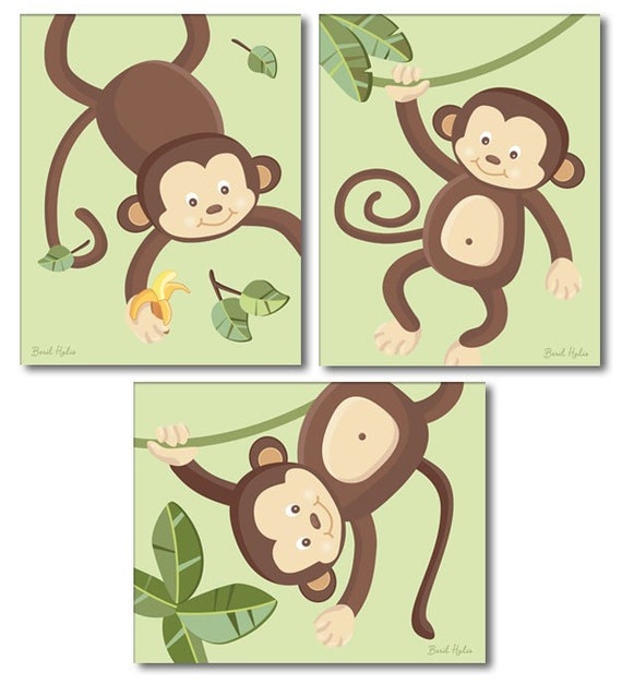 Monkey Prints for Nursery Monkeys Wall Art Nursery Wall Decor