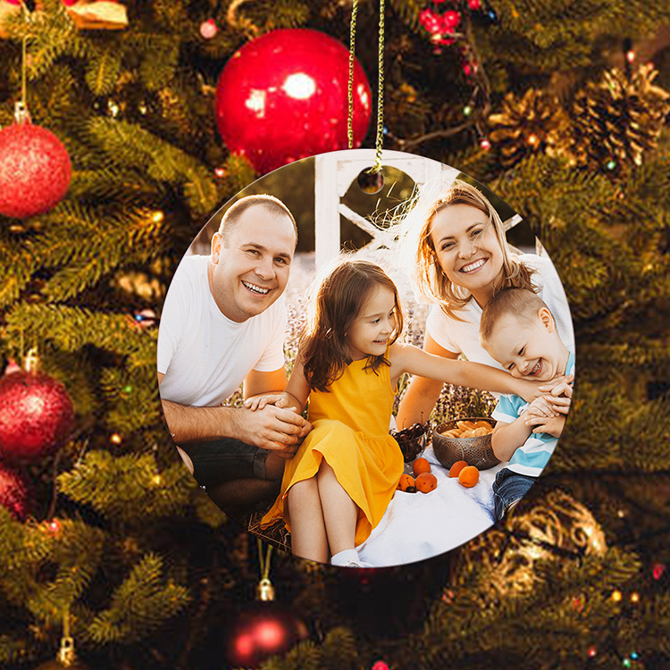 Custom Aluminum Round Photo Christmas Ornament