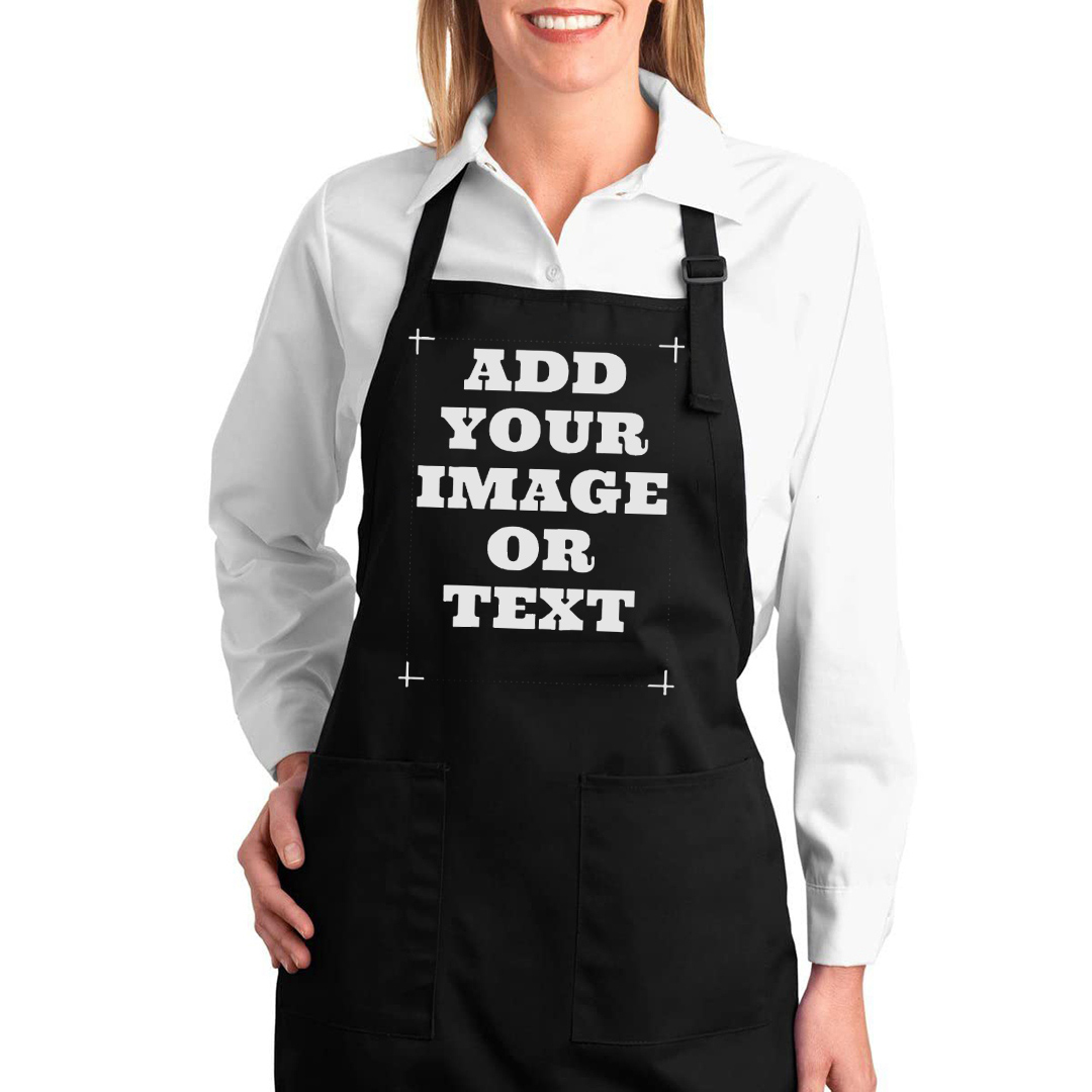 Personalized Chef Apron with Text Photo Design - Aprons for Women and Men, Kitchen Chef Apron with 2 Pockets Adjustable Bib Apron for Cooking