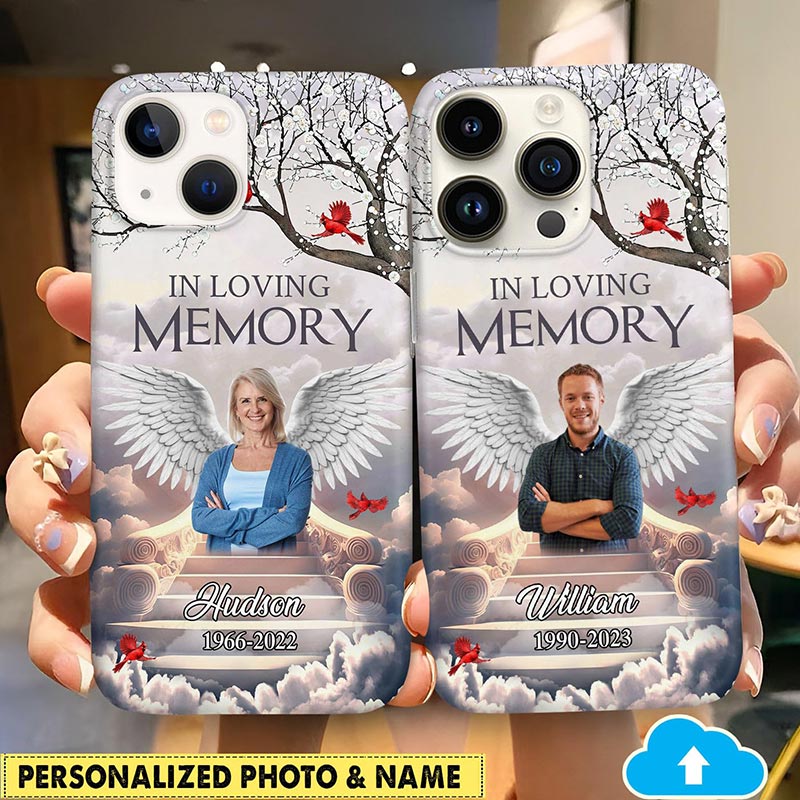 In Loving Memory Phone Case, Custom Phone Case With Photo, Picture, Memorial Angel Wings Personalized Phone Case, Memorial Gift For Loss