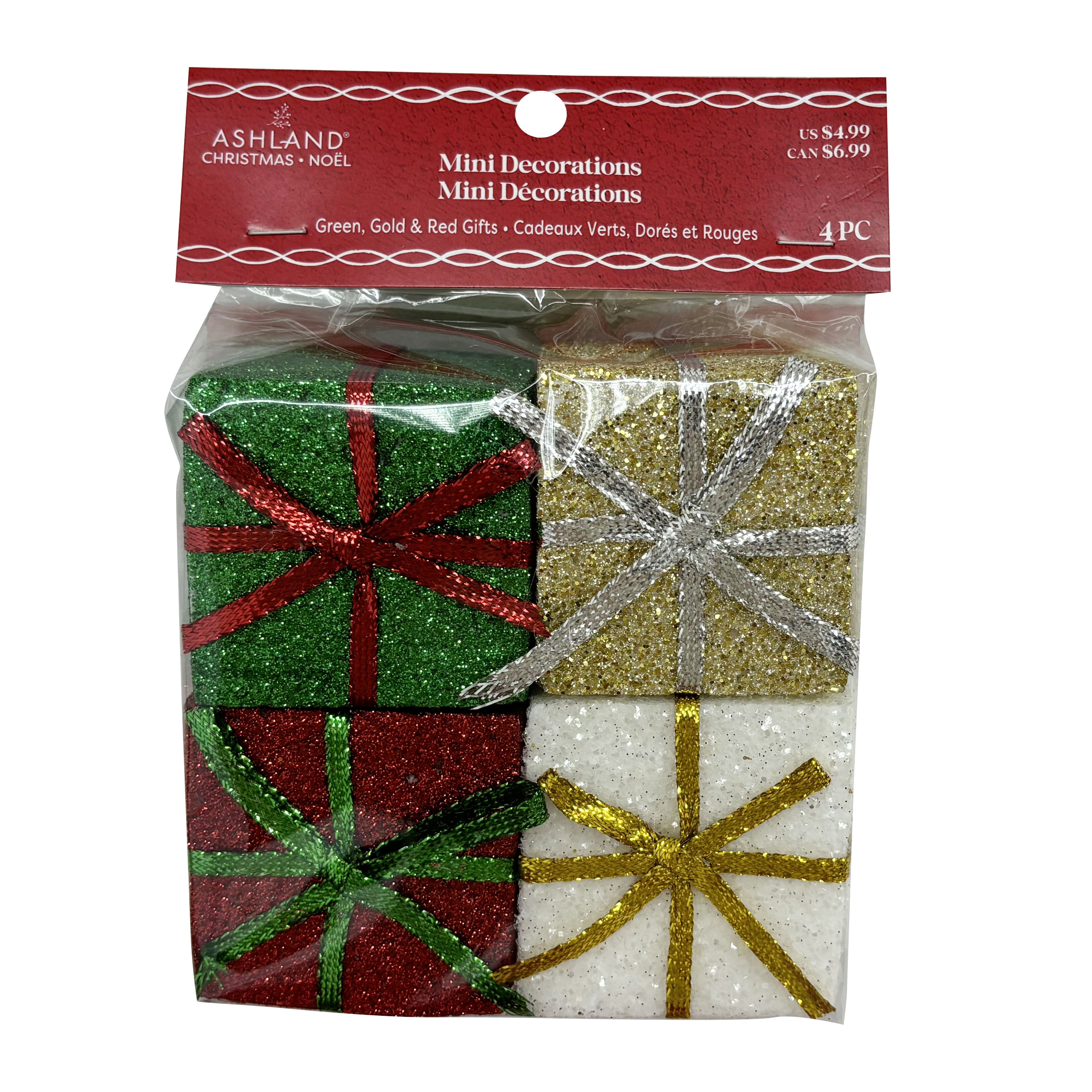 Mini Green, Gold &#x26; Red Gift Decorations by Ashland&#xAE;