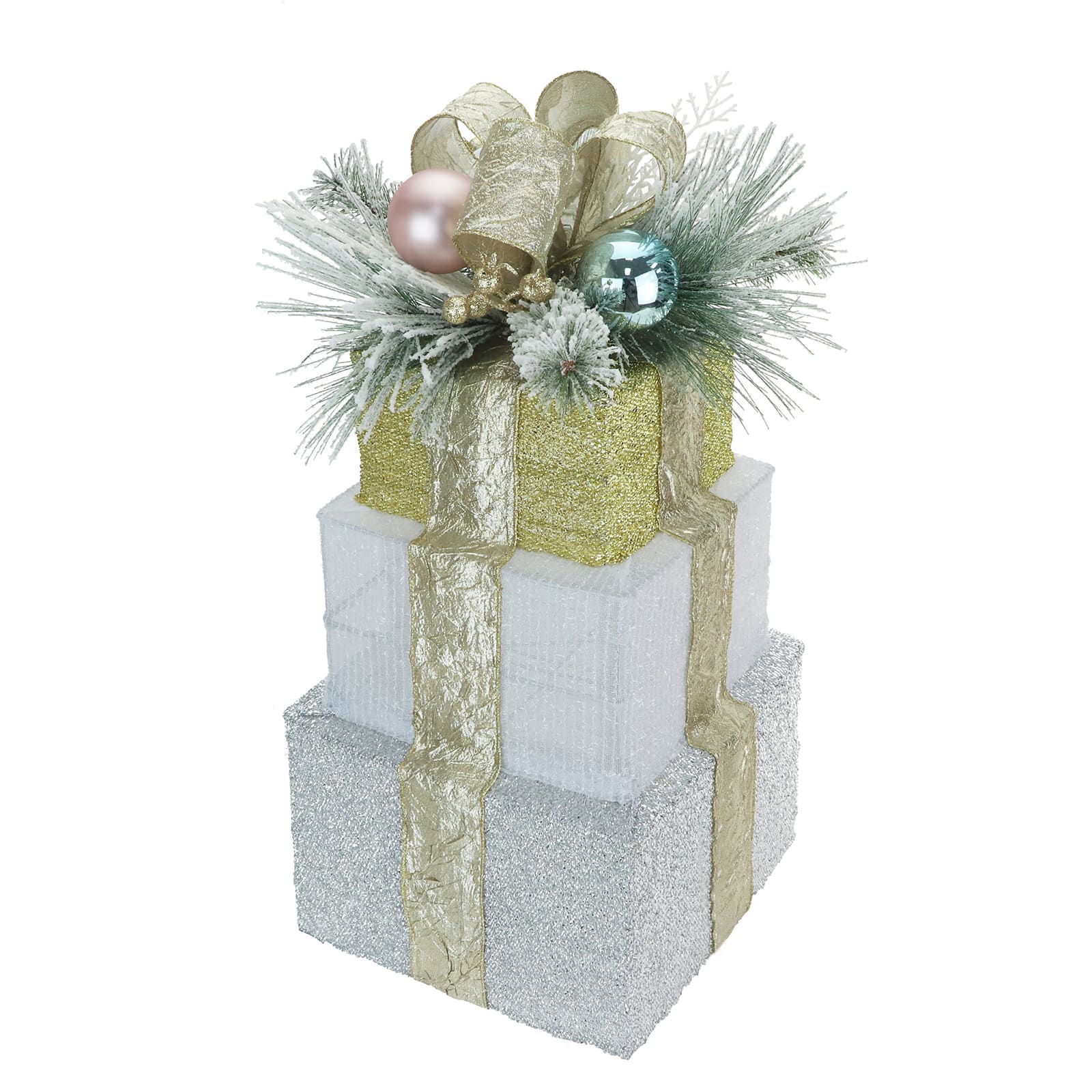 24&#x22; Silver &#x26; Champagne LED Gift Box Stack Accent by Ashland&#xAE;