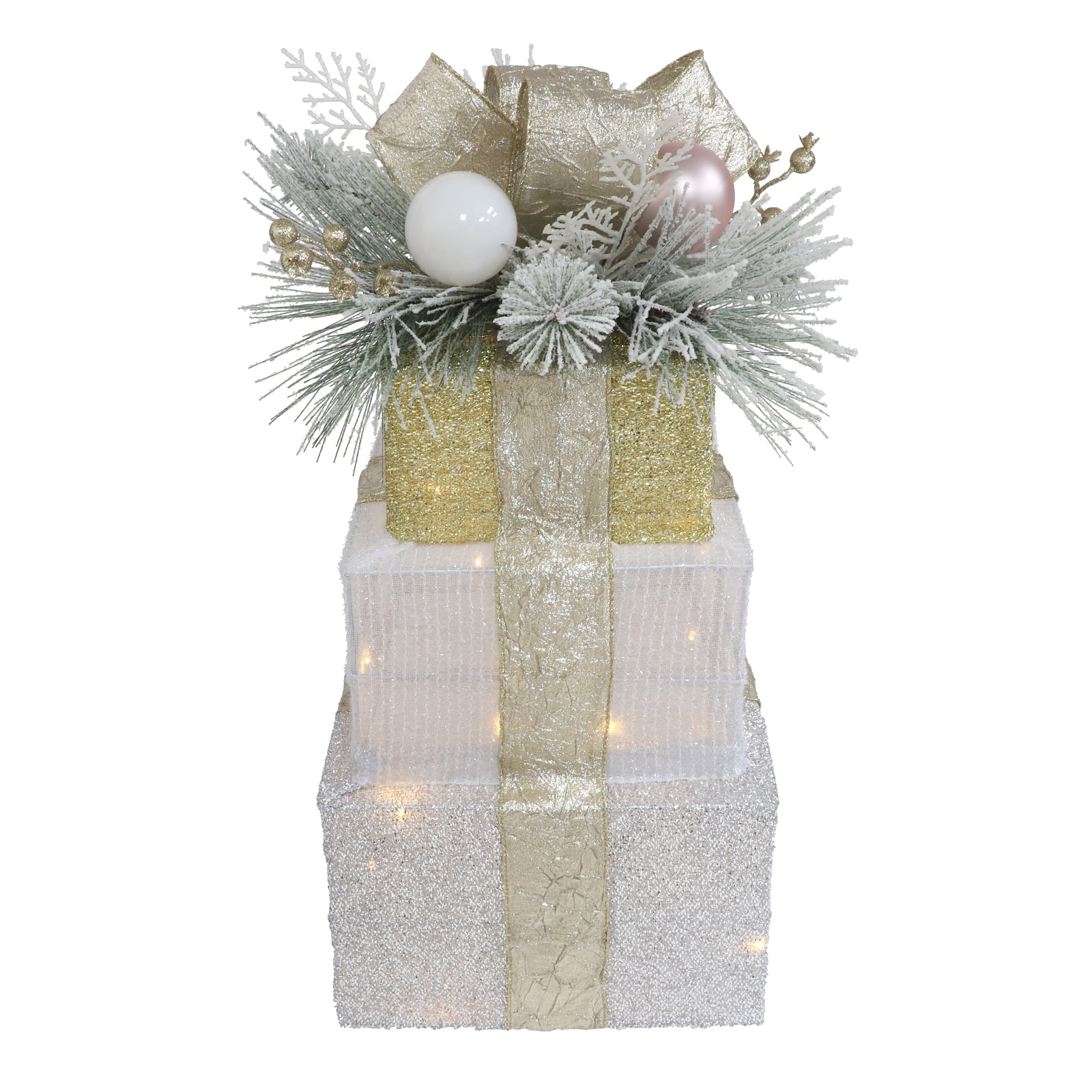 24&#x22; Silver &#x26; Champagne LED Gift Box Stack Accent by Ashland&#xAE;