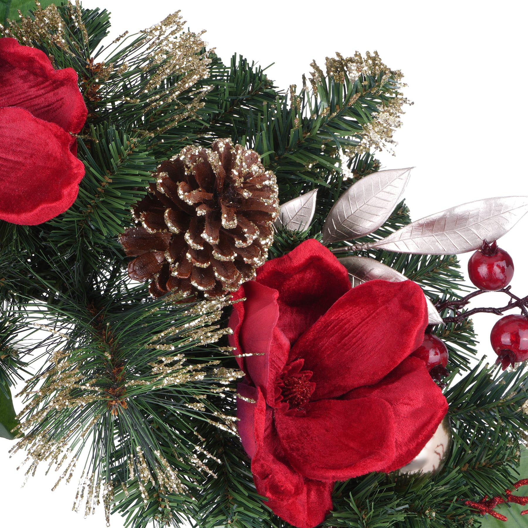 28&#x22; Red Magnolia, Pinecone, Ornament &#x26; Berry Wreath by Ashland&#xAE;