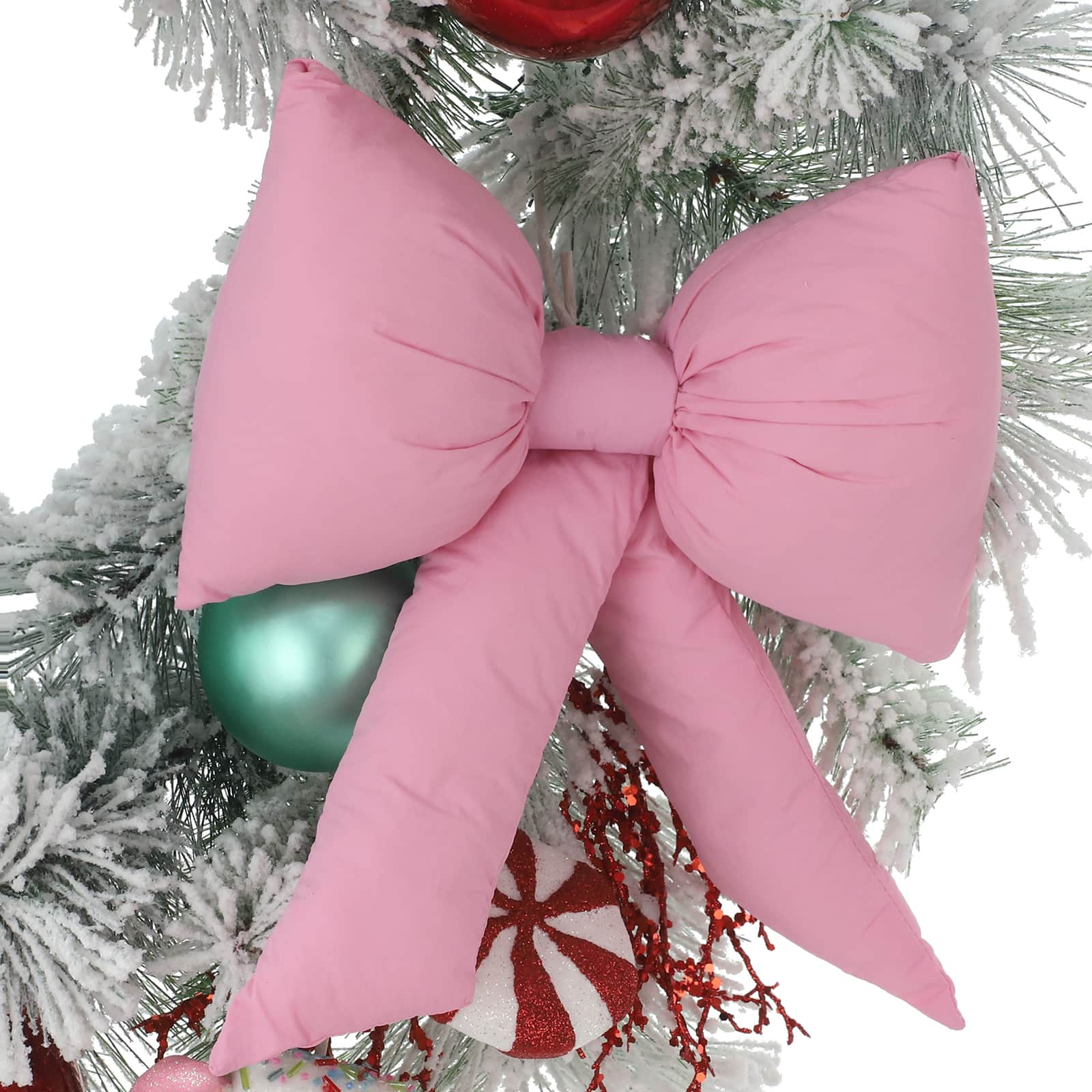 26&#x22; Snowy Pine, Ornament &#x26; Candy with Pink Bow Designer Premium Floral Wreath by Ashland&#xAE;