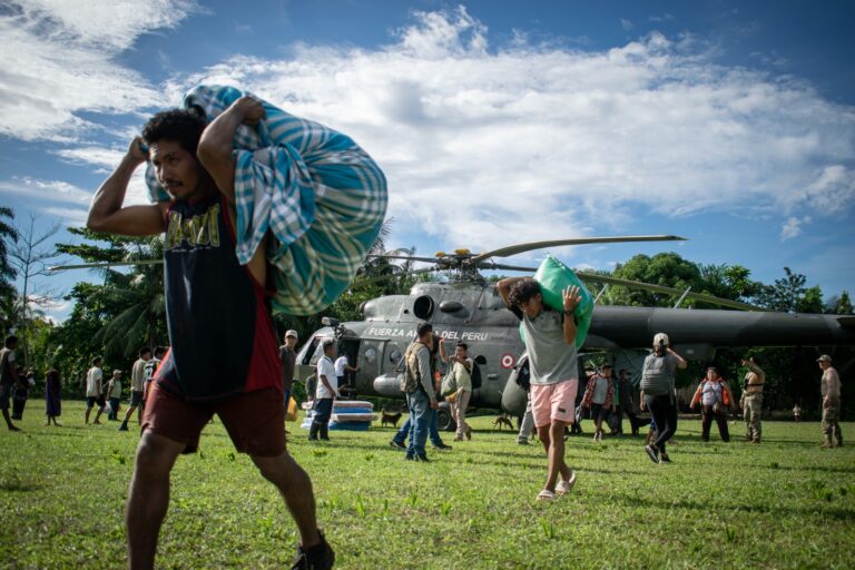 Relief effort during the Ene River floods, March 2024.