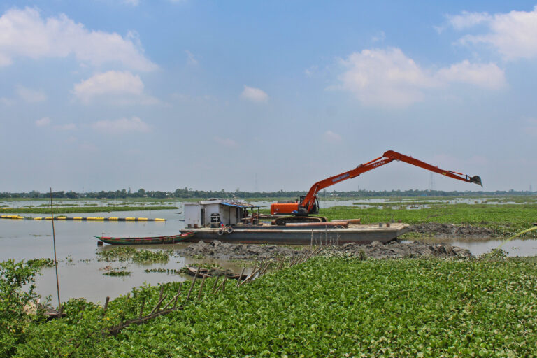 An excavator being used to dredge a river in Brahmanbaria, eastern Bangladesh.