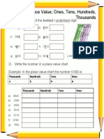 1-1 Place Value Ones, Tens, Hundreds, Thousands: 1) Write The Value of The Bolded / Underlined Digit