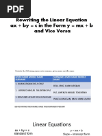 Rewriting The Linear Equation Ax + by C in The Form y MX + B and Vice Versa