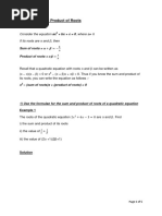 Sum and Product of Roots Worksheet 1