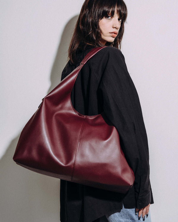 Bohema Bohema Grape Leather Vegan Slouchy Tote Bag | Burgundy