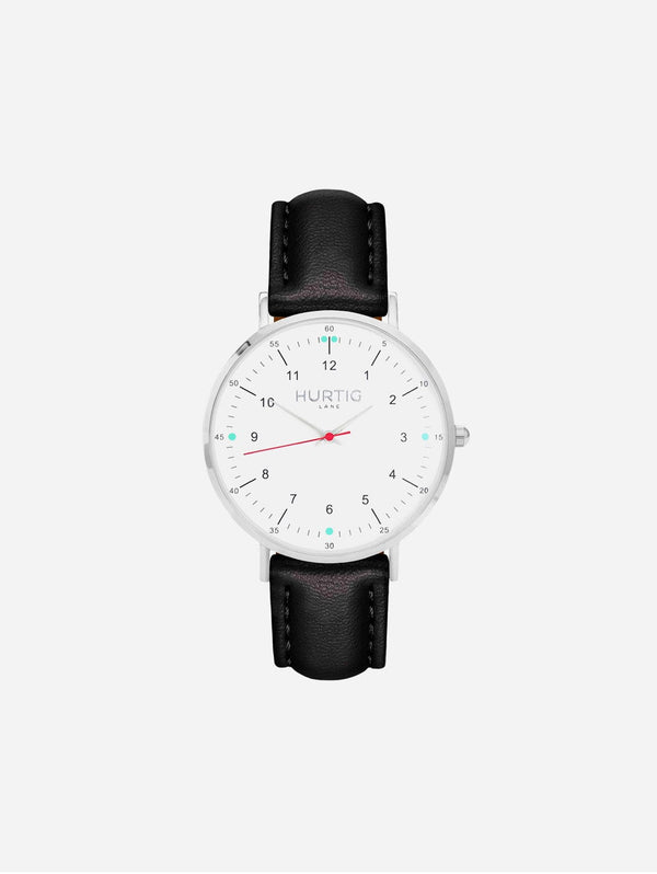 Hurtig Lane Moderno CACTUS Leather Watch Silver, White & Black