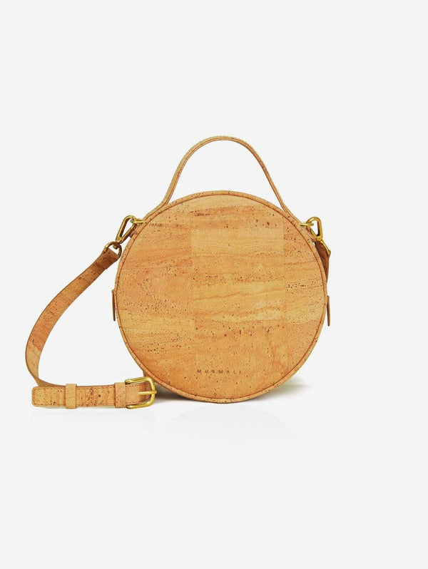 MURMALI Beta Handcrafted Cork Vegan Round Shoulder Bag | Natural