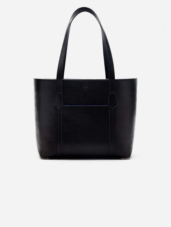 Watson & Wolfe Maddox Vegan Leather Tote Bag | Black & Cobalt Blue