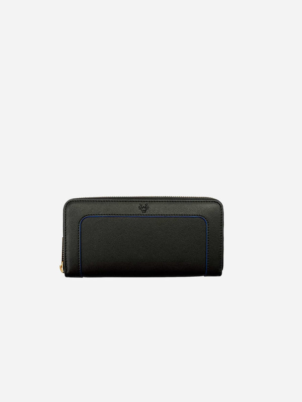 Watson & Wolfe Wilton Vegan Leather Zipped Purse Wallet | Black & Cobalt Blue