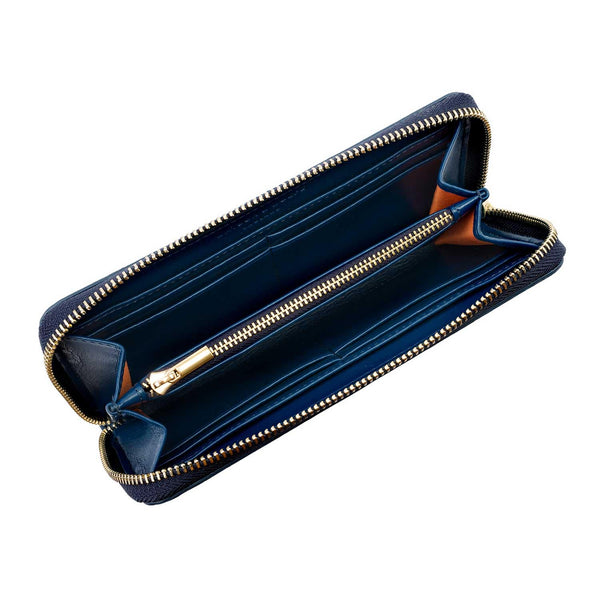 Watson & Wolfe Wilton Zipped Vegan Leather Purse | Navy & Orange