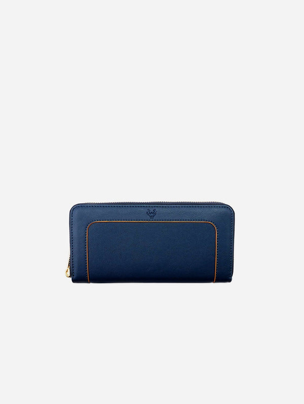 Watson & Wolfe Wilton Zipped Vegan Leather Purse | Navy & Orange