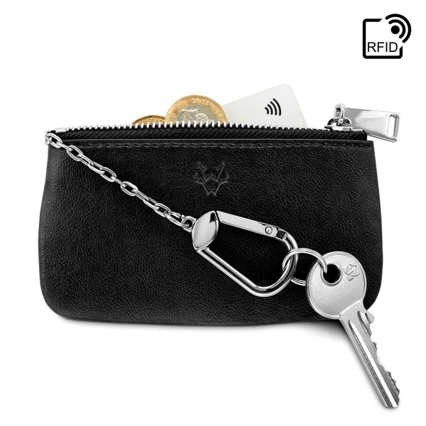 Watson & Wolfe Zipped Vegan Leather RFID Protective Card, Coin & Key Case | Black