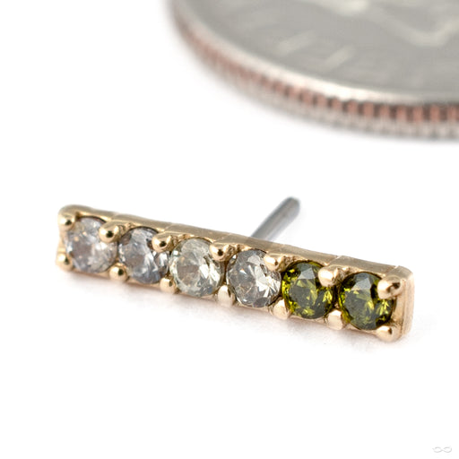 Rail with Gemstones Press-fit End in 14k Yellow Gold with Clear CZ and Peridot CZ from Tawapa