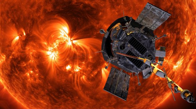 An artistic rendering of the Parker Solar Probe in the sun’s corona. (Image courtesy NASA / Johns Hopkins)