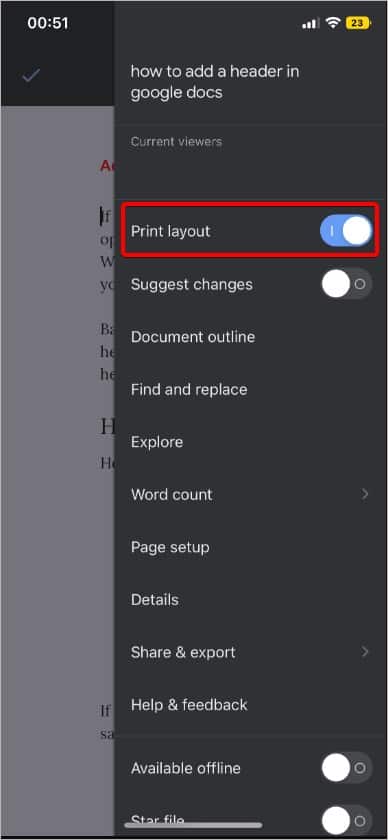 print layout toggle