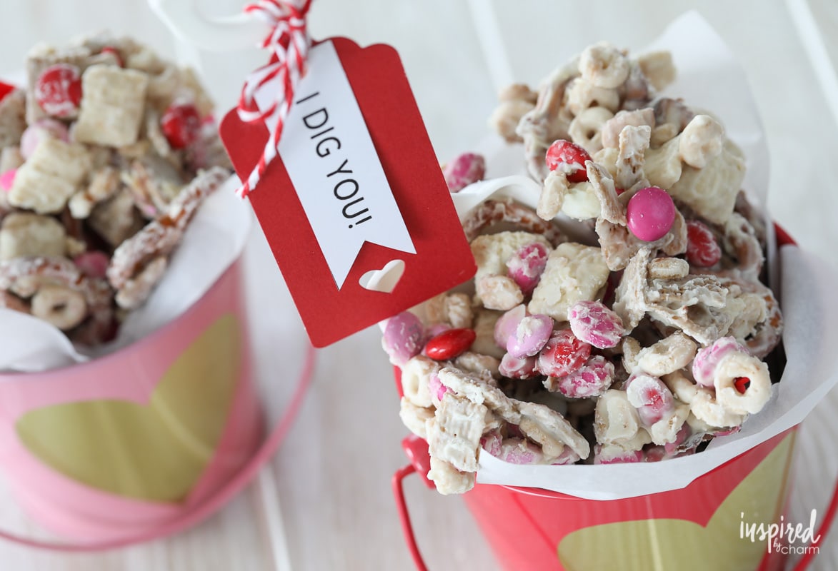 This Valentine's Day White Chocolate Chex Mix makes the perfect sweet treat to give.