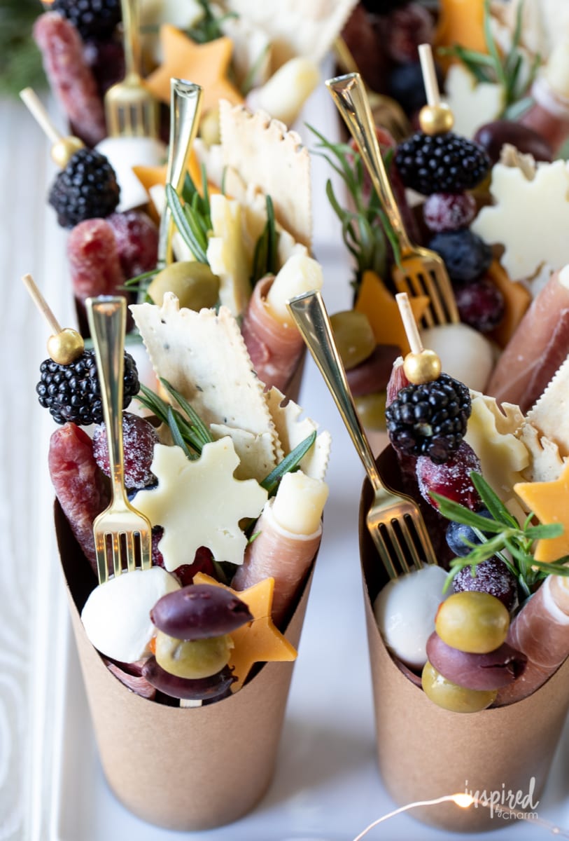 jarcuterie for christmas in paper cups.