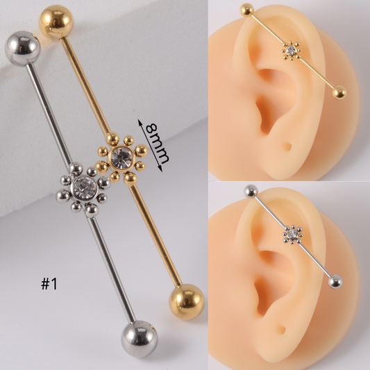 16G Gold & Silver Geometry Double Industrial Barbell Bar | DL2311