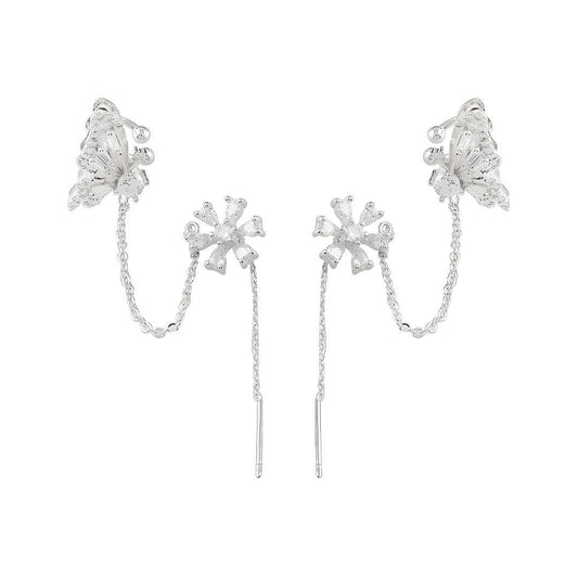 Classic Flower Tassel Earrings Chain Ear Cuff