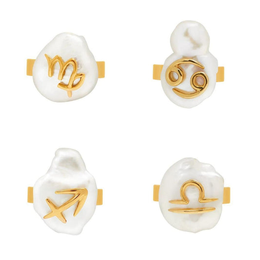 14K Horoscope Zodiac Sign Pearl Stacking Ring | MQ801