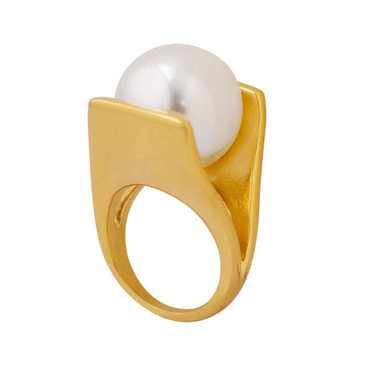 18K Gold Y Shape Pearl Cocktail Ring