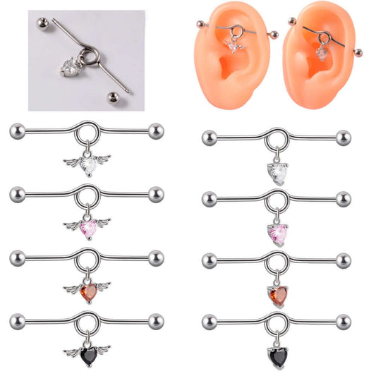 14G Heart Double Hole Industrial Bar | DL7071